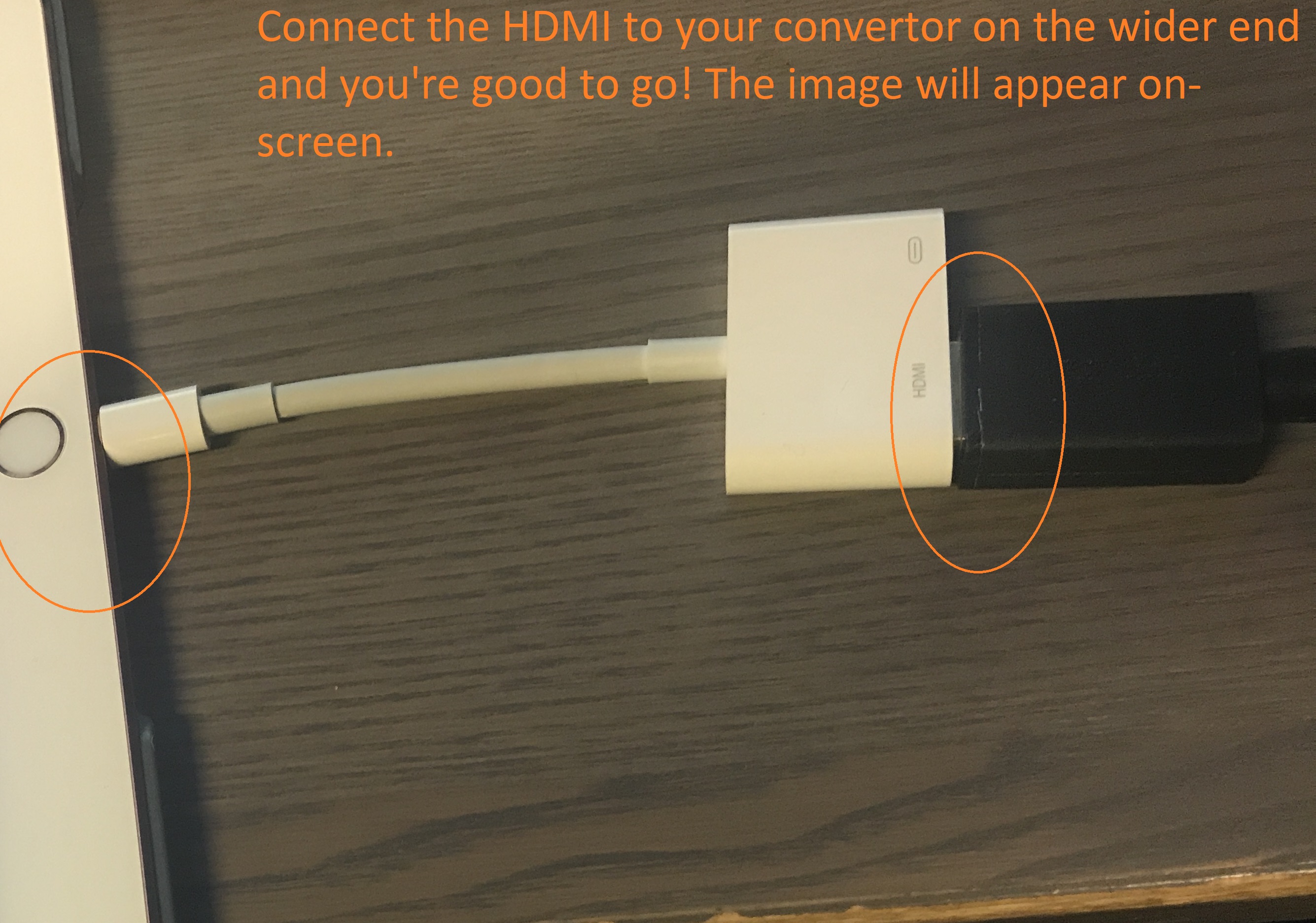 HDMI cable from a TV plugged into left-hand port on the large end of the adapter.