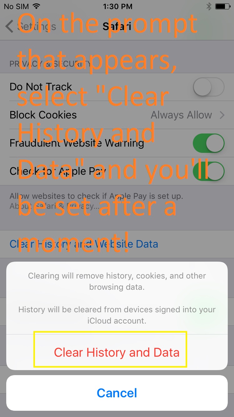 White pop up at bottom of screen. 