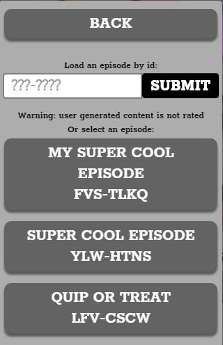 Episodes menu on controller, episode titles each on their own dark gray rounded button and 