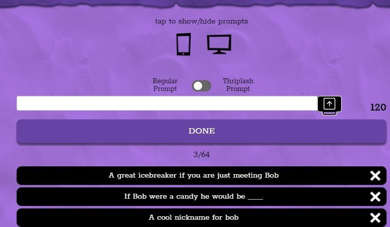 Three different example prompts in black boxes at the bottom of the screen. 