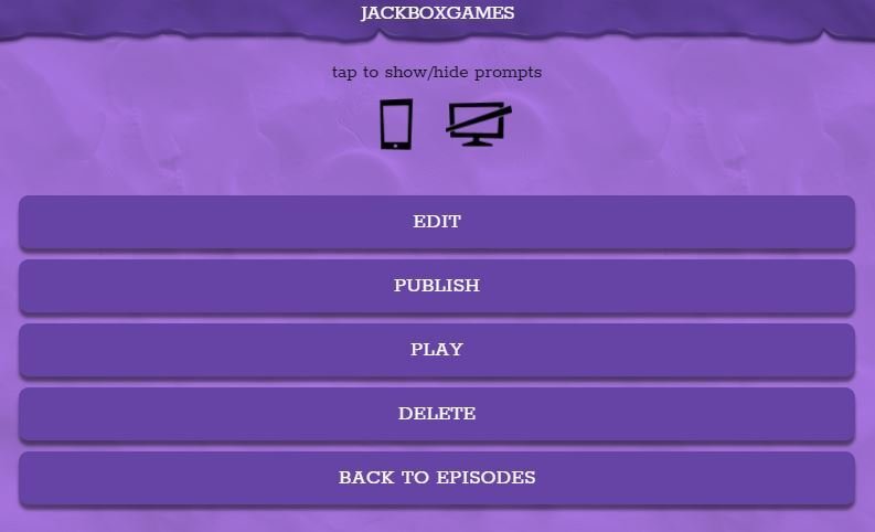 Large purple buttons with white text read, in order, 